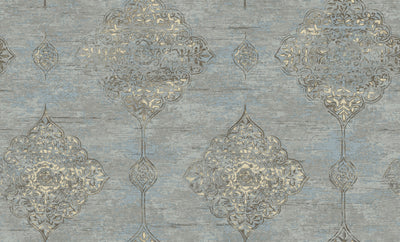 Blue Grey Vintage Damask Wallpaper 2828