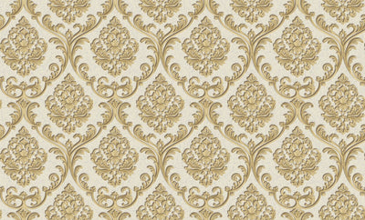 Cream Gold Scroll Damask Wallpaper 2904