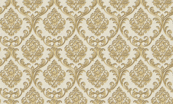 Cream Gold Scroll Damask Wallpaper 2904
