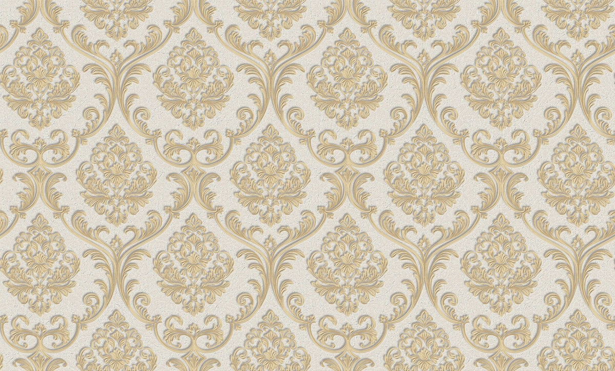 Cream Gold Scroll Damask Wallpaper 2904