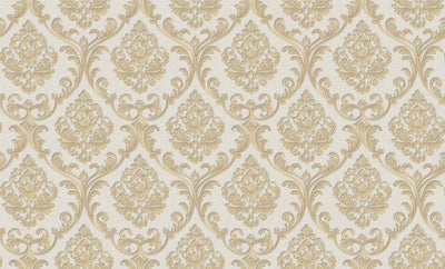 Cream Gold Scroll Damask Wallpaper 2904