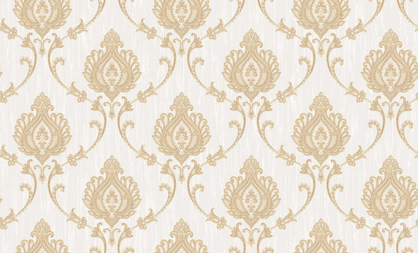 Ivory Gold Floral Damask Wallpaper 3106