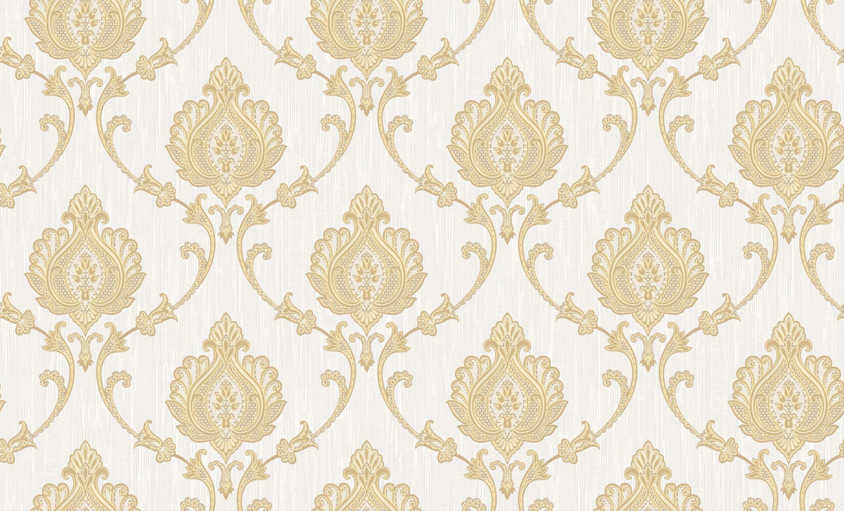 Ivory Gold Floral Damask Wallpaper 3106