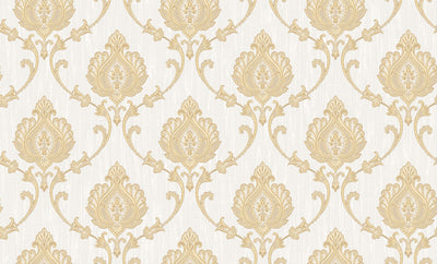 Ivory Gold Floral Damask Wallpaper 3106