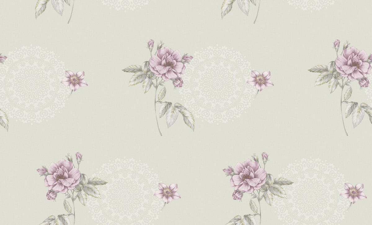 Sage Green Pink Floral Wallpaper 3501