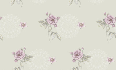 Sage Green Pink Floral Wallpaper 3501