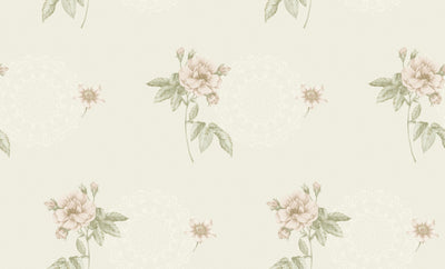 Sage Green Pink Floral Wallpaper 3501