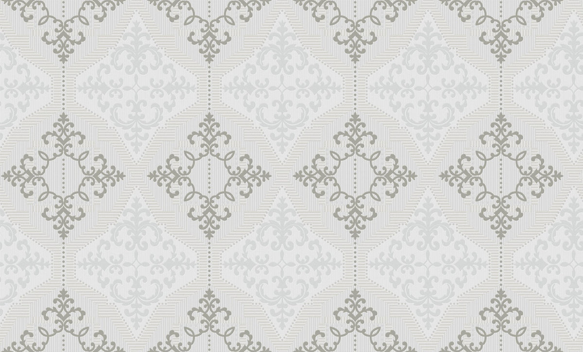 Silver Grey Geometric Damask Wallpaper 3507