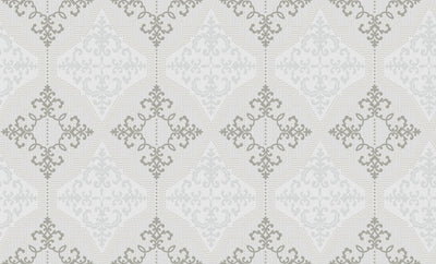 Silver Grey Geometric Damask Wallpaper 3507