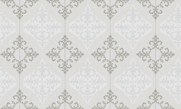 Silver Grey Geometric Damask Wallpaper 3507