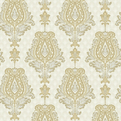 Cream Gold Ornamental Damask Wallpaper 3991