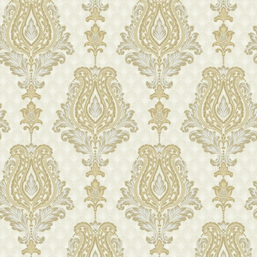 Cream Gold Ornamental Damask Wallpaper 3991