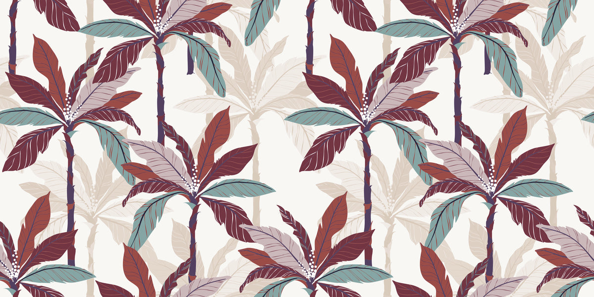 Burgundy Green Tropical Leaf Wallpaper 7522