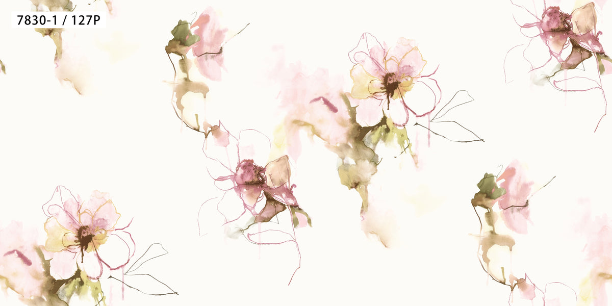 Blush Pink Watercolour Floral Wallpaper 7830