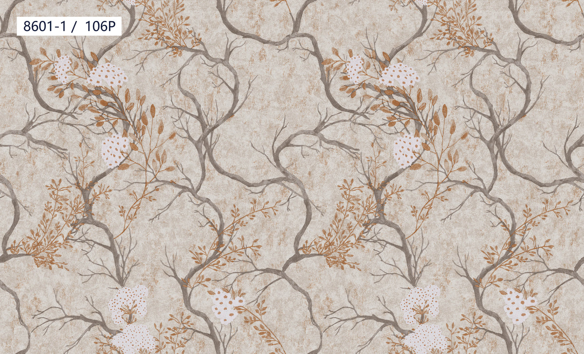 Taupe Brown Branch Pattern Wallpaper 8601