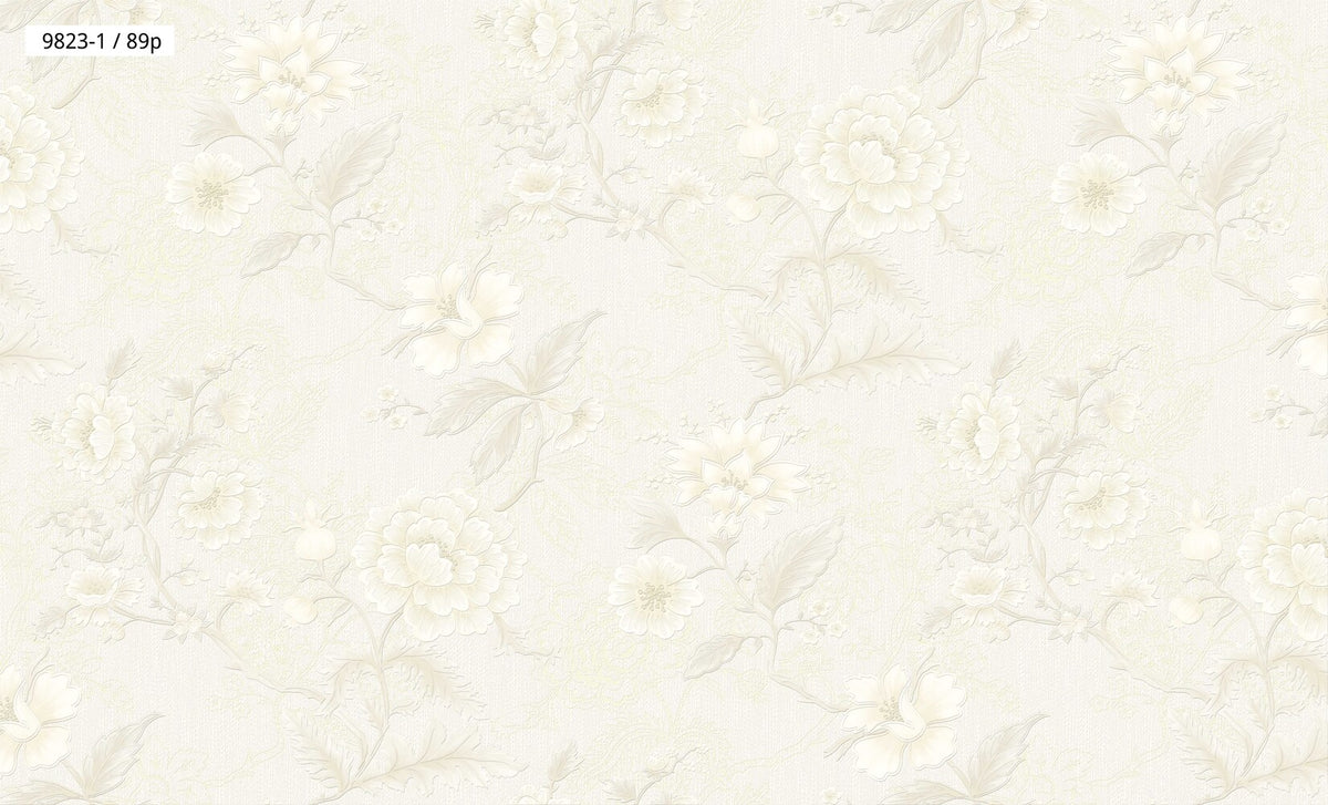 Cream White Floral Wallpaper 9823