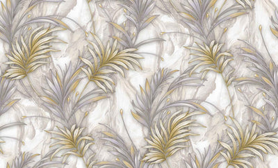 Grey Gold Tropical Leaf Wallpaper LUX