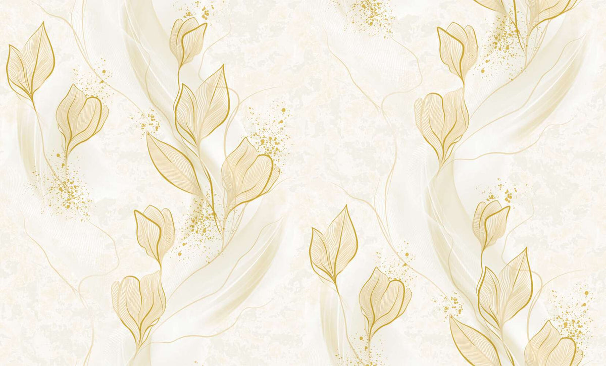 Grey Gold Tropical Leaf Wallpaper LUX