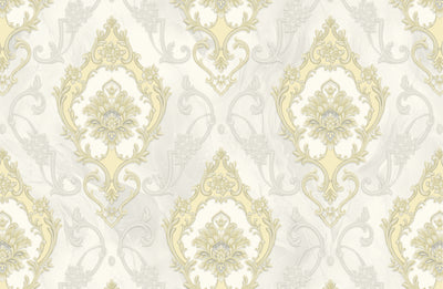 Grey Gold Tropical Leaf Wallpaper LUX